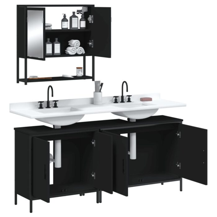 Ensemble de meubles salle de bain 3 pcs noir bois d'ingénierie – Image 2