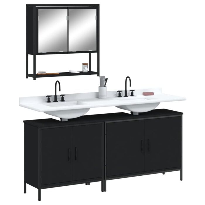 Ensemble de meubles salle de bain 3 pcs noir bois d'ingénierie – Image 1