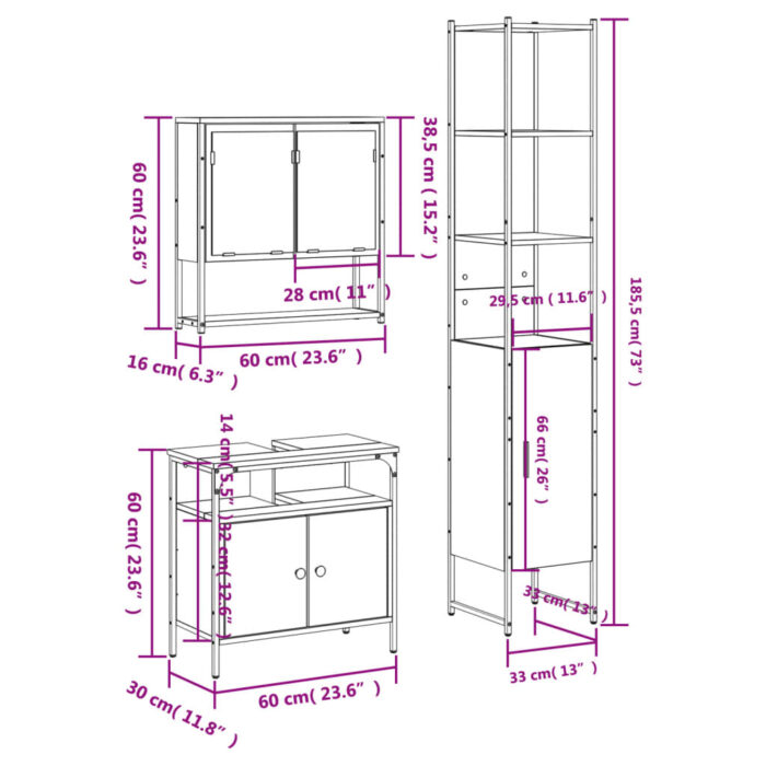 Ensemble de meubles salle de bain 3 pcs noir bois d'ingénierie – Image 11