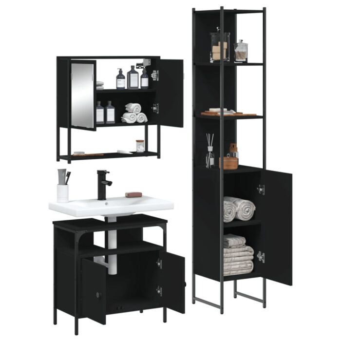 Ensemble de meubles salle de bain 3 pcs noir bois d'ingénierie – Image 2