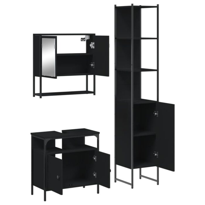 Ensemble de meubles salle de bain 3 pcs noir bois d'ingénierie – Image 3