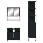 Ensemble de meubles salle de bain 3 pcs noir bois d'ingénierie – Image 4