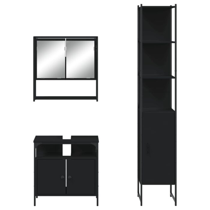 Ensemble de meubles salle de bain 3 pcs noir bois d'ingénierie – Image 4