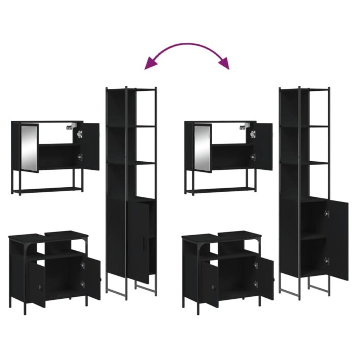 Ensemble de meubles salle de bain 3 pcs noir bois d'ingénierie – Image 7