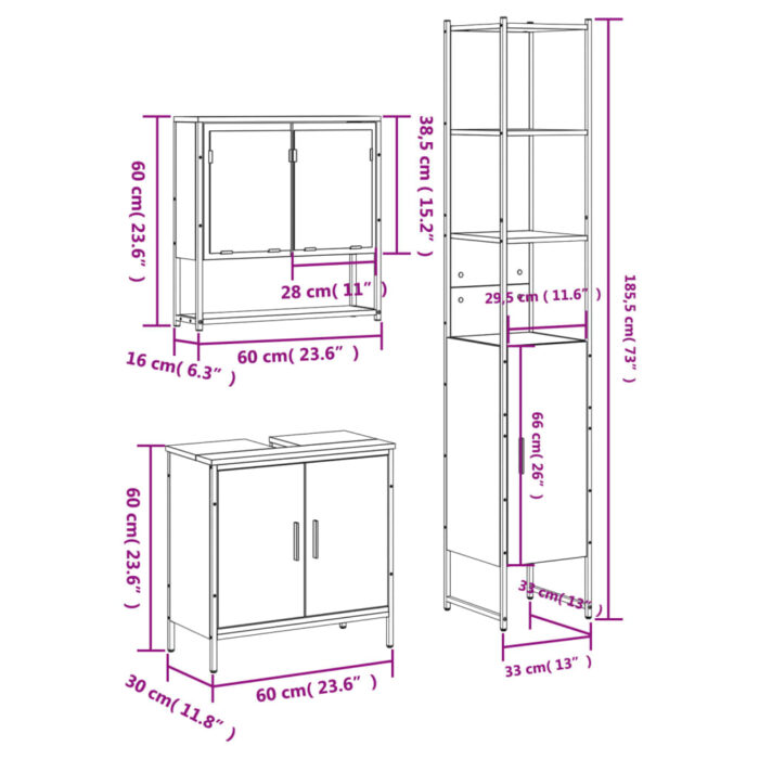 Ensemble de meubles salle de bain 3 pcs noir bois d'ingénierie – Image 11