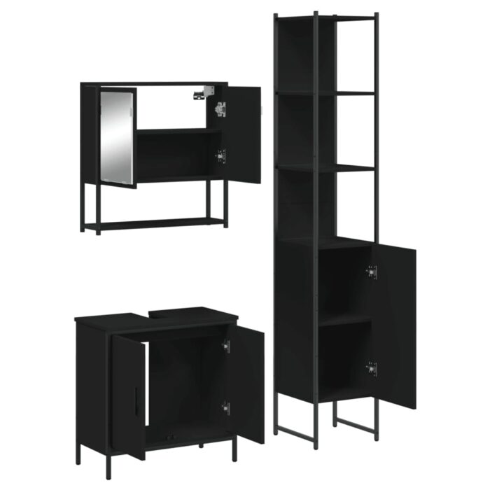 Ensemble de meubles salle de bain 3 pcs noir bois d'ingénierie – Image 3