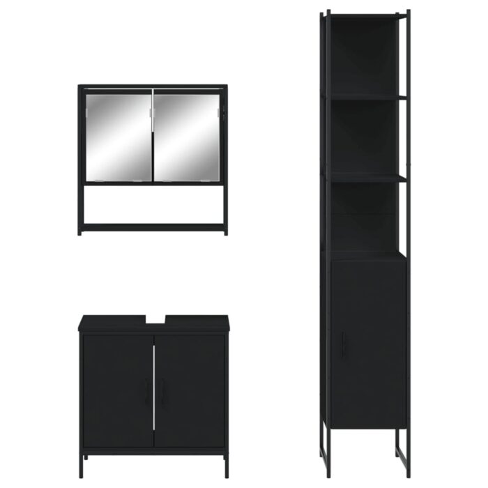 Ensemble de meubles salle de bain 3 pcs noir bois d'ingénierie – Image 4