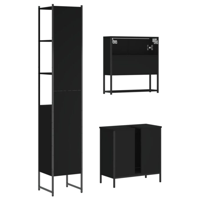 Ensemble de meubles salle de bain 3 pcs noir bois d'ingénierie – Image 6