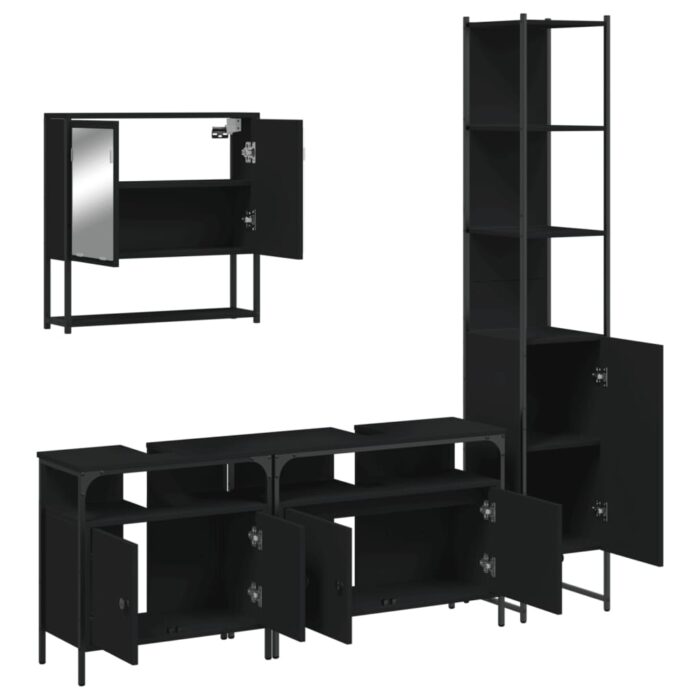 Ensemble de meubles salle de bain 4 pcs noir bois d'ingénierie – Image 3