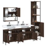 Ensemble de meubles de salle de bain 4 pcs Chêne marron – Image 2