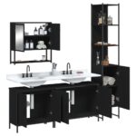 Ensemble de meubles salle de bain 4 pcs noir bois d'ingénierie – Image 2