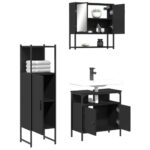 Ensemble de meubles salle de bain 3 pcs noir bois d'ingénierie – Image 2