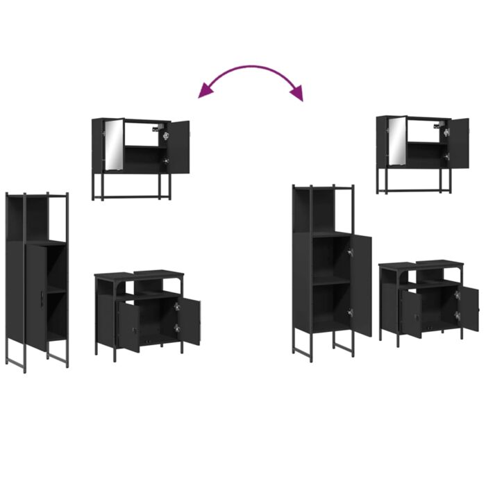 Ensemble de meubles salle de bain 3 pcs noir bois d'ingénierie – Image 7