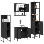 Ensemble de meubles salle de bain 4 pcs noir bois d'ingénierie – Image 2