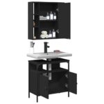Ensemble de meubles salle de bain 2 pcs noir bois d'ingénierie – Image 2