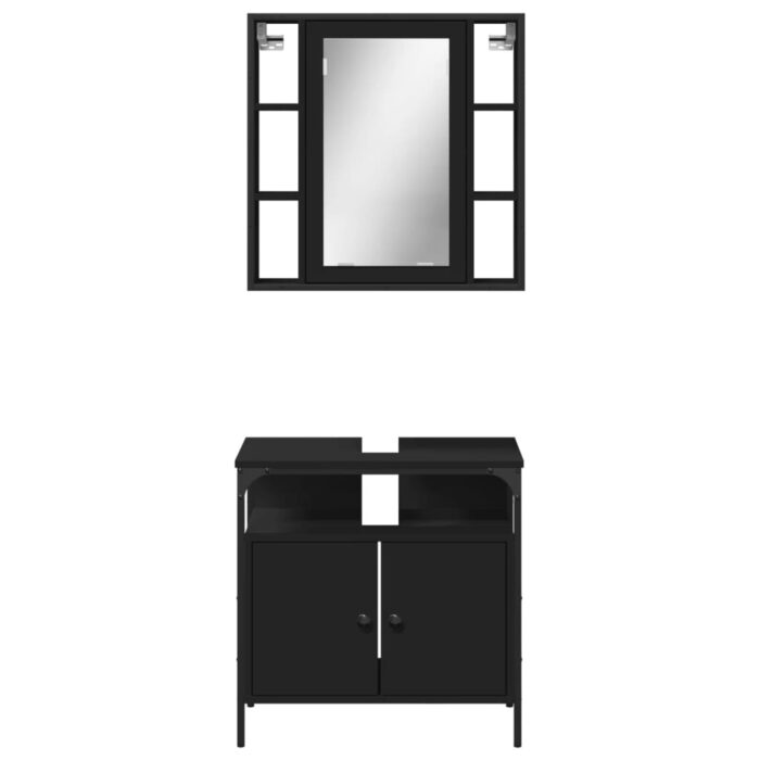 Ensemble de meubles salle de bain 2 pcs noir bois d'ingénierie – Image 4
