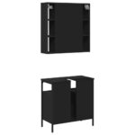 Ensemble de meubles salle de bain 2 pcs noir bois d'ingénierie – Image 6