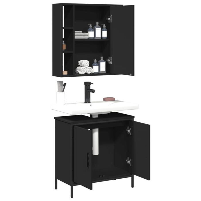 Ensemble de meubles salle de bain 2 pcs noir bois d'ingénierie – Image 2
