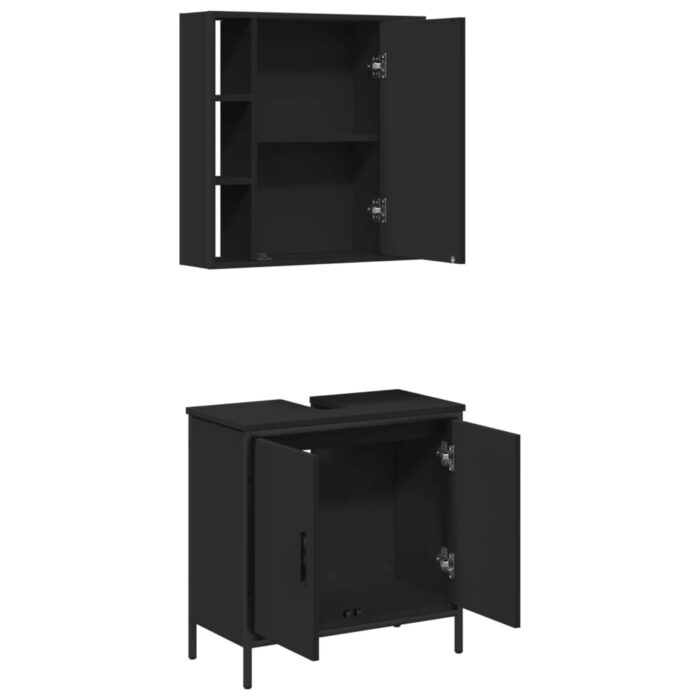Ensemble de meubles salle de bain 2 pcs noir bois d'ingénierie – Image 3
