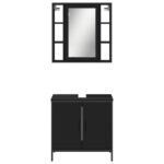 Ensemble de meubles salle de bain 2 pcs noir bois d'ingénierie – Image 4