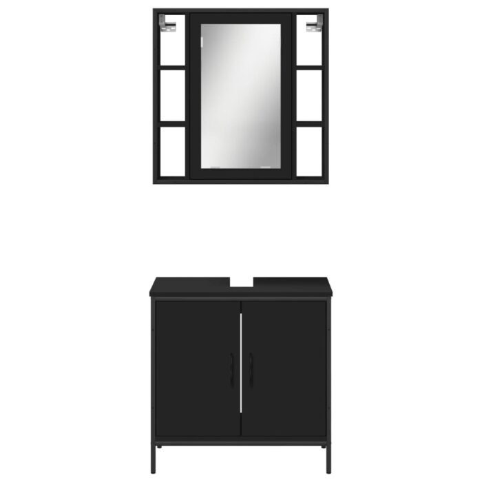 Ensemble de meubles salle de bain 2 pcs noir bois d'ingénierie – Image 4