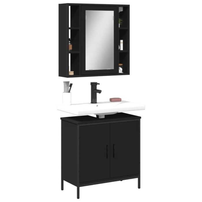 Ensemble de meubles salle de bain 2 pcs noir bois d'ingénierie – Image 1