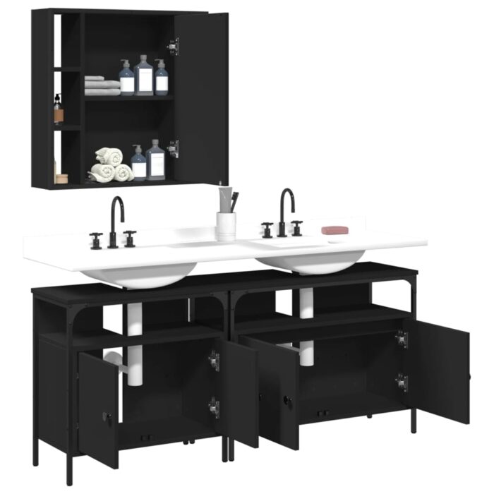 Ensemble d'armoires salle de bain 3 pcs noir bois d'ingénierie – Image 2