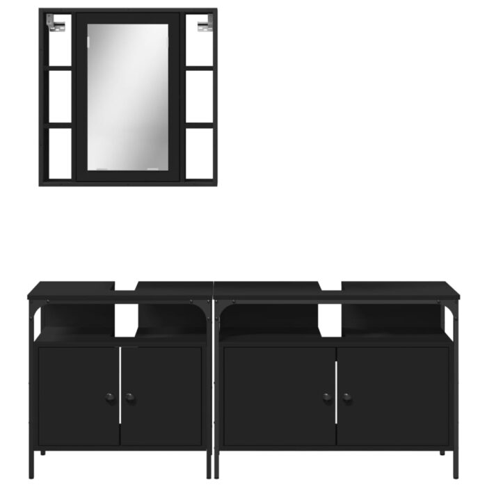 Ensemble d'armoires salle de bain 3 pcs noir bois d'ingénierie – Image 4