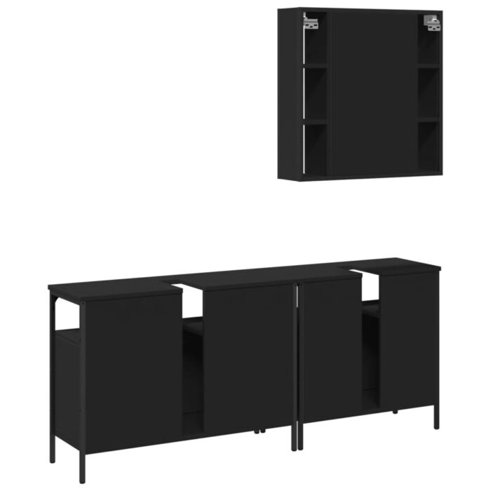 Ensemble d'armoires salle de bain 3 pcs noir bois d'ingénierie – Image 6