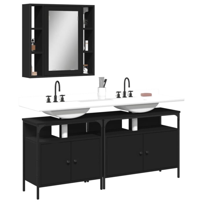 Ensemble d'armoires salle de bain 3 pcs noir bois d'ingénierie – Image 1