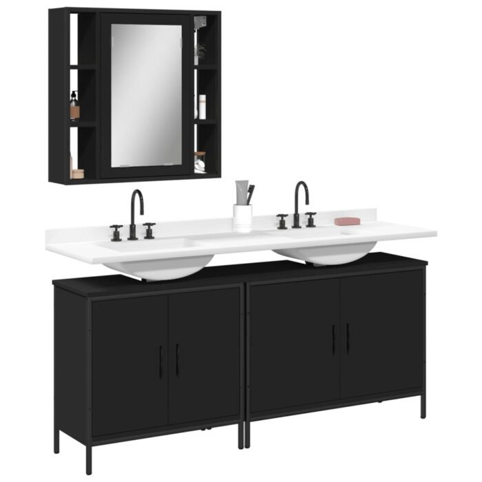 Ensemble d'armoires salle de bain 3 pcs noir bois d'ingénierie – Image 1