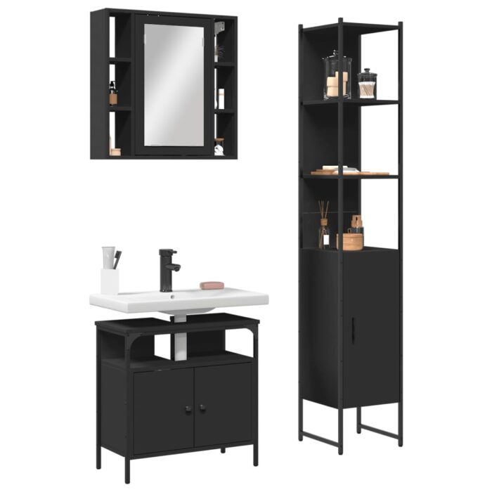 Ensemble d'armoires salle de bain 3 pcs noir bois d'ingénierie – Image 1