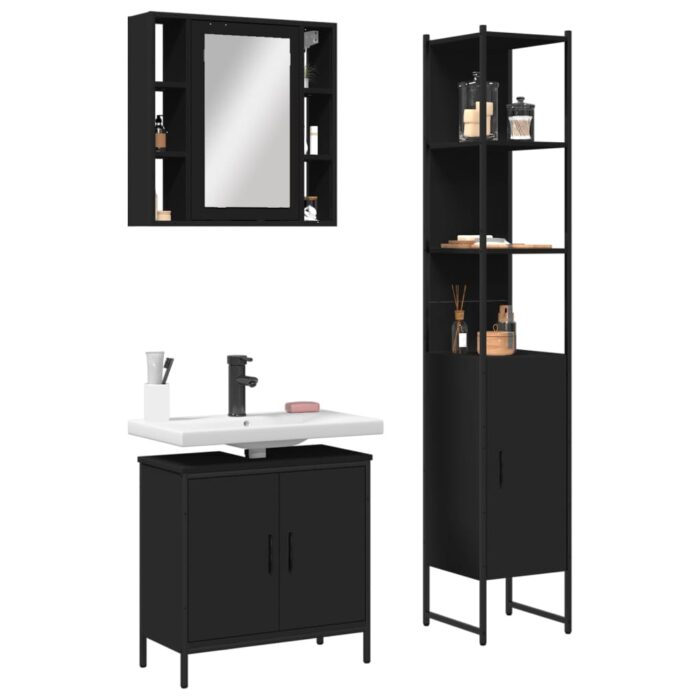 Ensemble d'armoires salle de bain 3 pcs noir bois d'ingénierie – Image 1
