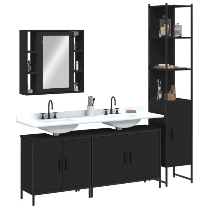 Ensemble d’armoires salle de bain 4 pcs noir bois d'ingénierie – Image 1