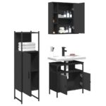 Ensemble d'armoires salle de bain 3 pcs noir bois d'ingénierie – Image 2