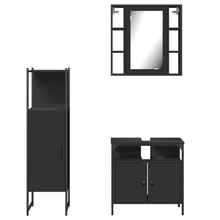 Ensemble d'armoires salle de bain 3 pcs noir bois d'ingénierie – Image 4