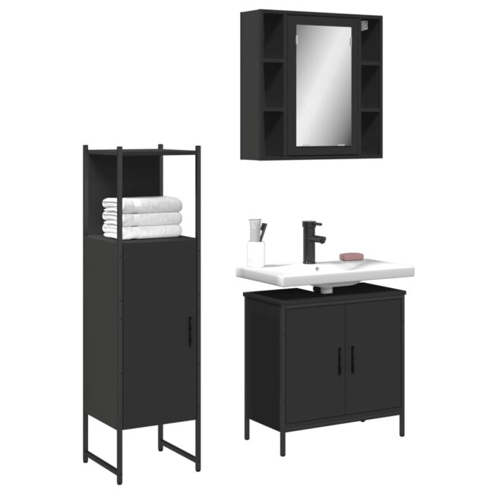 Ensemble d'armoires salle de bain 3 pcs noir bois d'ingénierie – Image 1