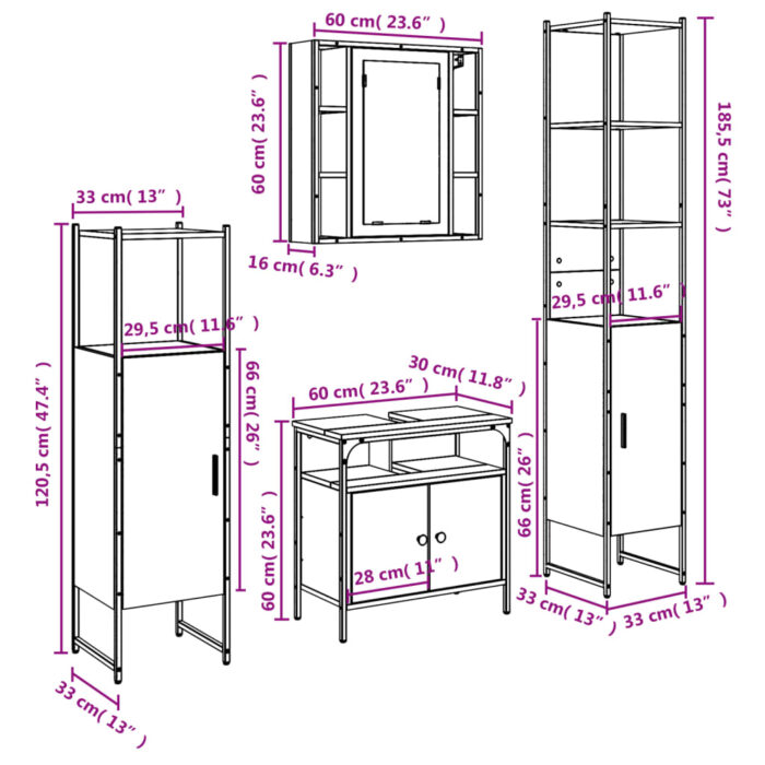 Ensemble d'armoires de salle de bain 4 pcs sonoma gris – Image 11