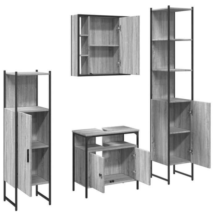 Ensemble d'armoires de salle de bain 4 pcs sonoma gris – Image 3
