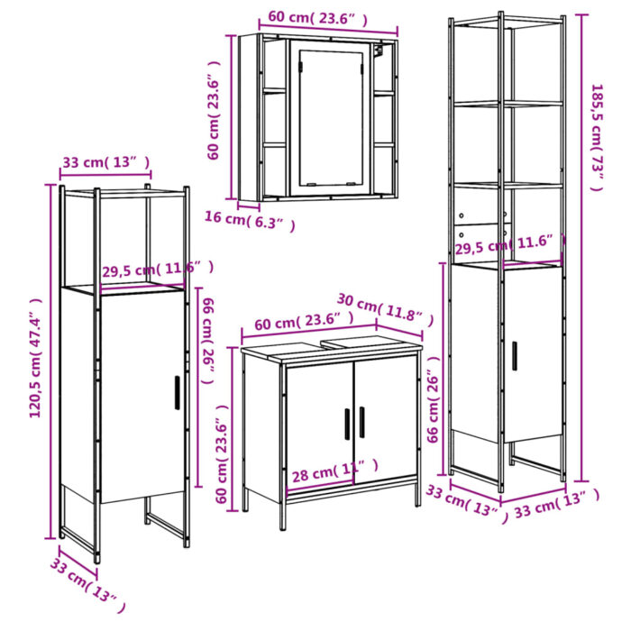 Ensemble d’armoires salle de bain 4 pcs noir bois d'ingénierie – Image 11