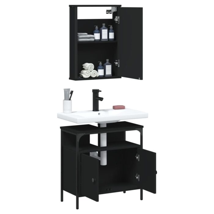 Ensemble de meubles salle de bain 2 pcs noir bois d'ingénierie – Image 2