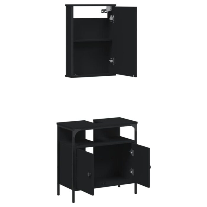 Ensemble de meubles salle de bain 2 pcs noir bois d'ingénierie – Image 3
