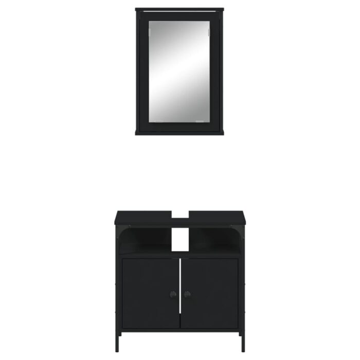 Ensemble de meubles salle de bain 2 pcs noir bois d'ingénierie – Image 4
