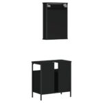 Ensemble de meubles salle de bain 2 pcs noir bois d'ingénierie – Image 6