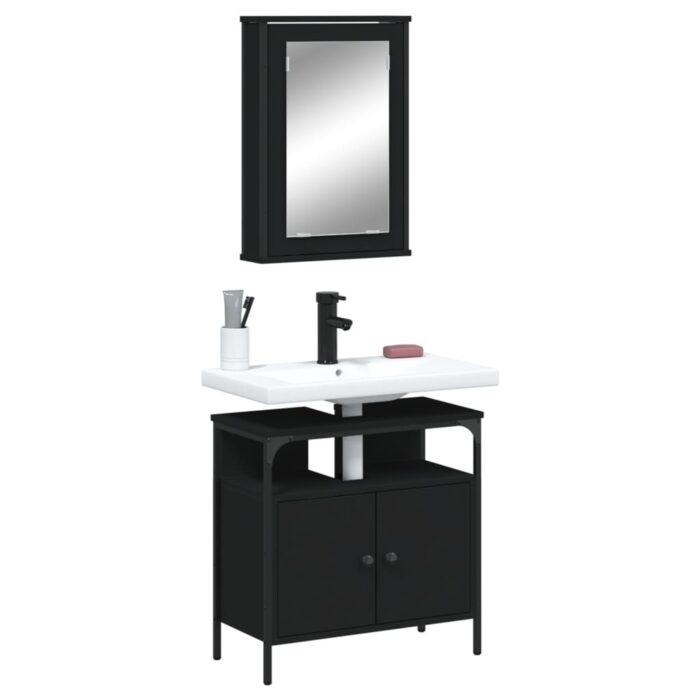 Ensemble de meubles salle de bain 2 pcs noir bois d'ingénierie – Image 1
