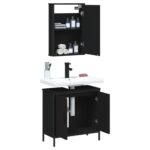 Ensemble de meubles salle de bain 2 pcs noir bois d'ingénierie – Image 2