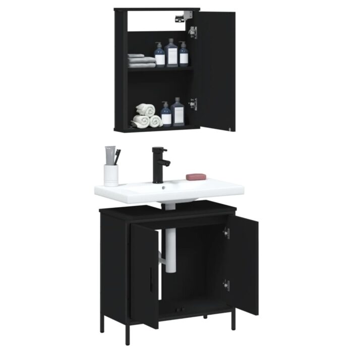 Ensemble de meubles salle de bain 2 pcs noir bois d'ingénierie – Image 2