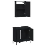 Ensemble de meubles salle de bain 2 pcs noir bois d'ingénierie – Image 3