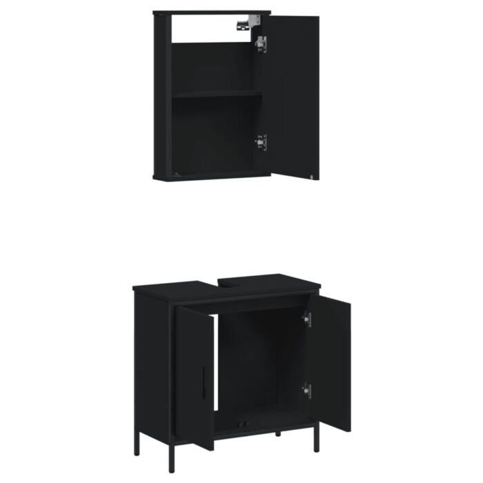 Ensemble de meubles salle de bain 2 pcs noir bois d'ingénierie – Image 3