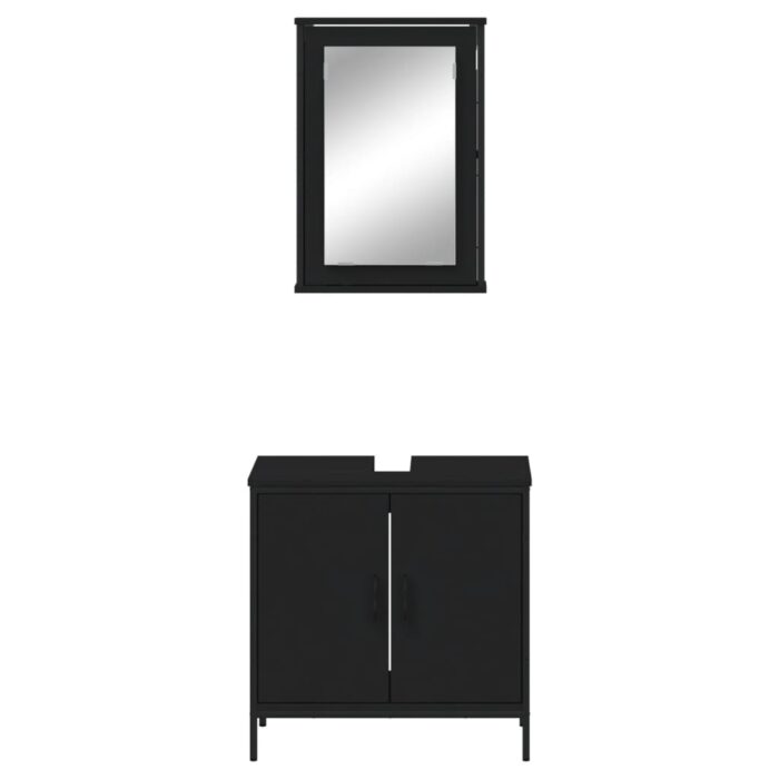 Ensemble de meubles salle de bain 2 pcs noir bois d'ingénierie – Image 4